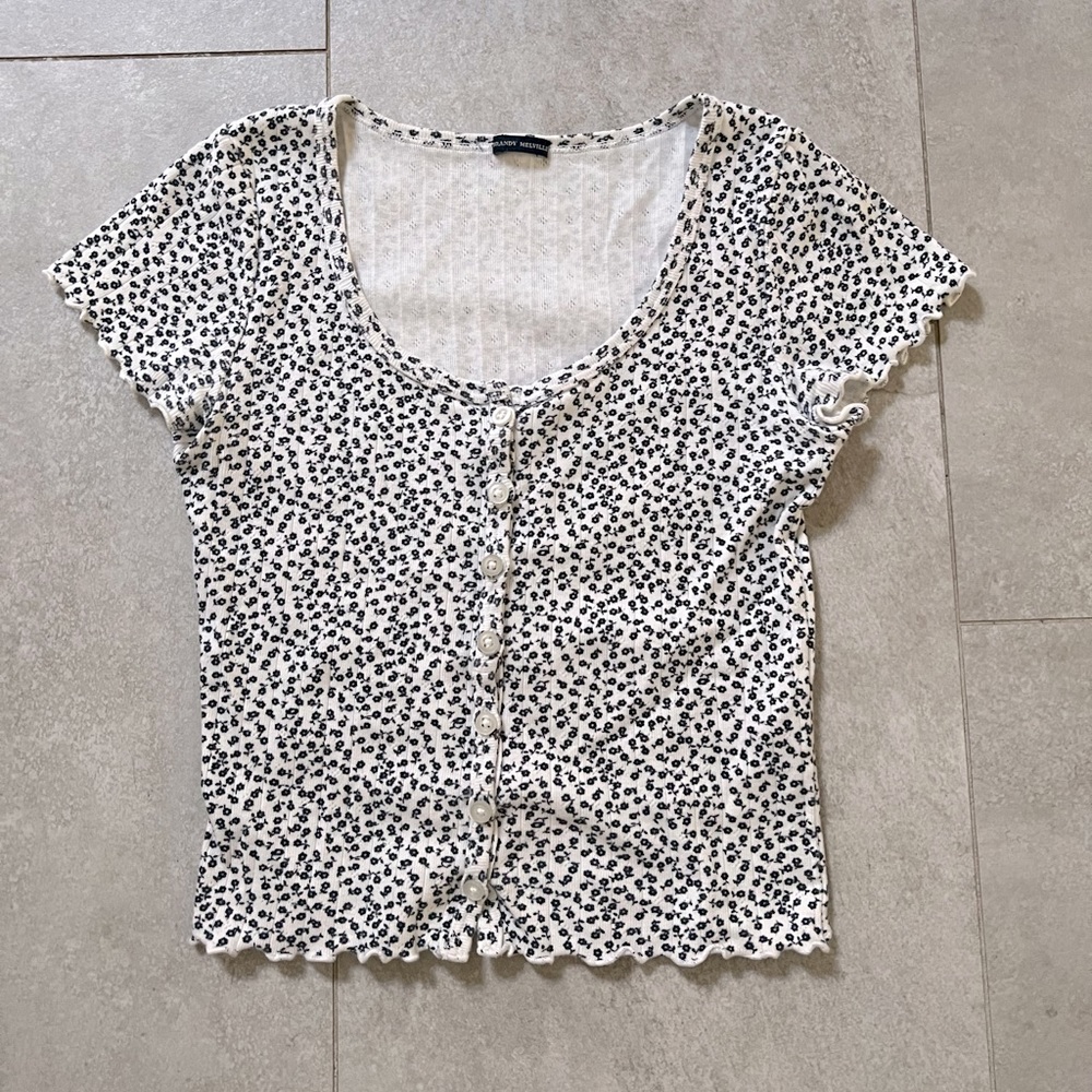 Brandy Melville Floral Eyelet Button Up